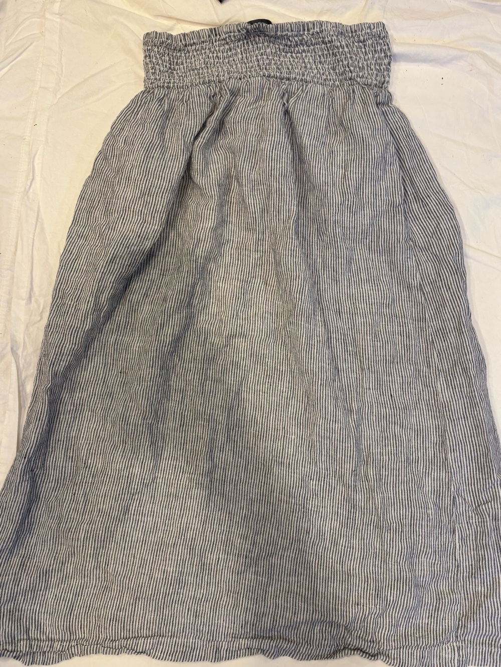 Tahari Blue and White Striped Smocked Midi Skirt